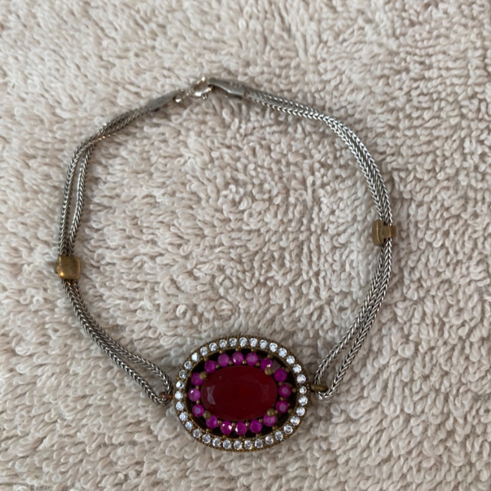 Sterling silver (marked 925) ruby & white & pink sapphire bracelet. Italy. Bling